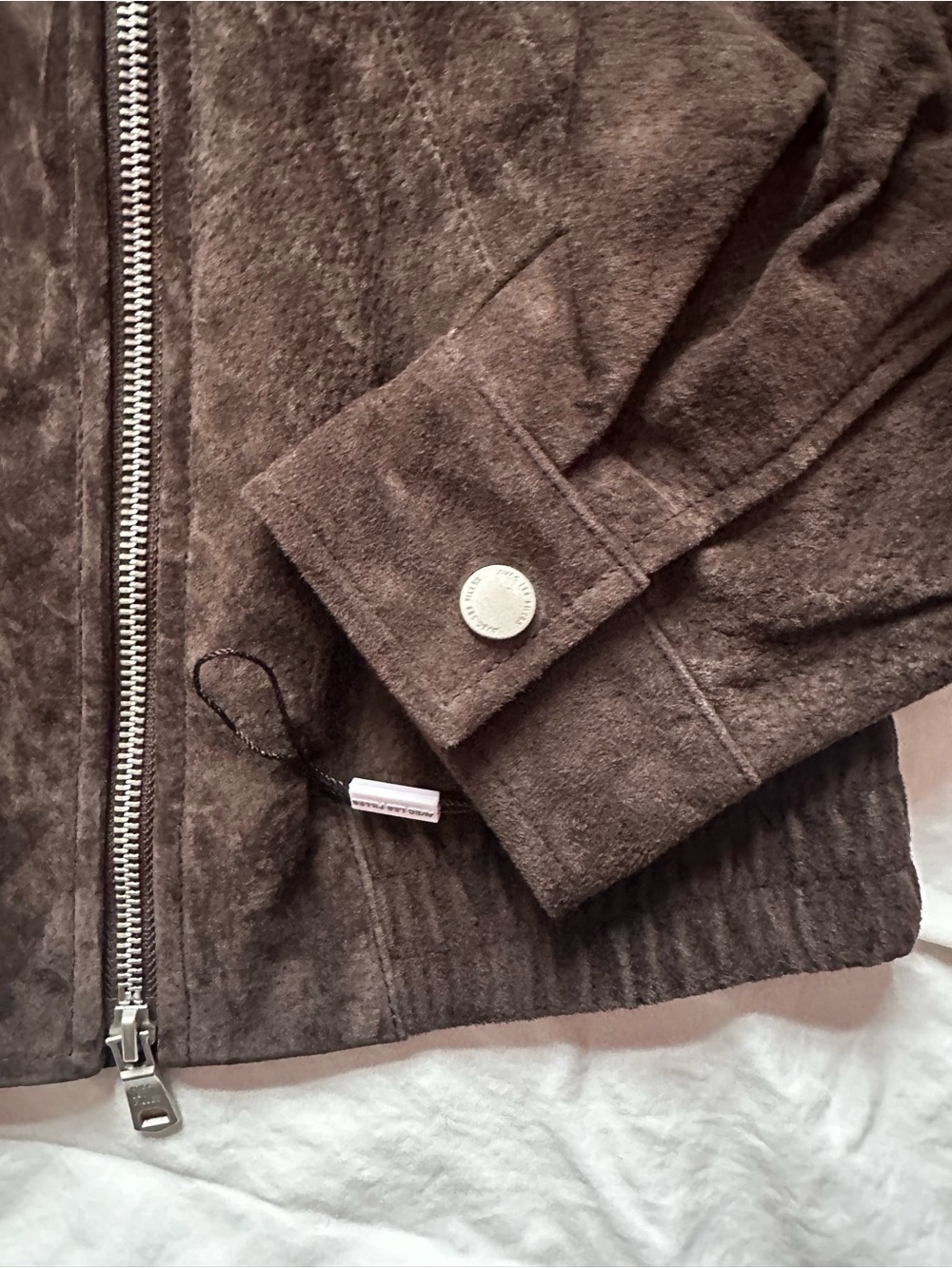 Avec Les Filles Brown Genuine Leather Suede Moto Bomber Jacket Size xs NWT - Picture 13 of 14